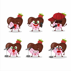 A Cute Cartoon design concept of strawberry chocolate love singing a famous song