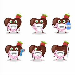 A picture of strawberry chocolate love cartoon design style keep staying healthy during a pandemic