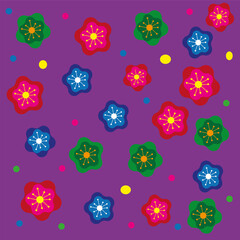 beautiful multicolored flowers on a purple background, pattern for wallpaper, fabric, walls, postcards
