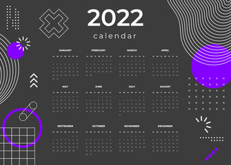 Calendar 2022 template vector, Set Desk calendar 2022, wall calendar design, Planner, Week start on Sunday, vertical layout, - 482542585