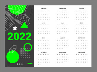 Calendar 2022 template vector, Set Desk calendar 2022, wall calendar design, Planner, Week start on Sunday, vertical layout, - 482542598