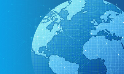 earth global network connection america europe  blue background
