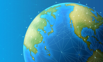 earth global network connection pacipic asia green land blue background