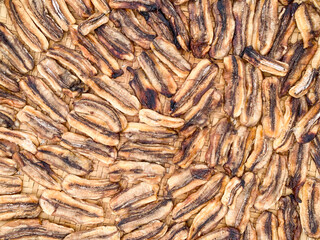 dried ripe banana fruit, preserved food.