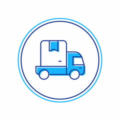 Filled outline Delivery cargo truck vehicle icon isolated on white background. Vector