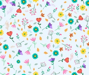 seamless flowers and leaves spring vector background.
