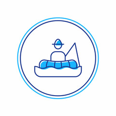 Filled outline Fisherman sitting in a boat and fishing with a rod icon isolated on white background. Vector