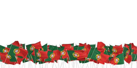 beaucoup de drapeaux portugais sur fond blanc - rendu 3D