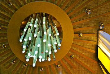 Close up detail abstract view of atrium foyer lobby interiors onboard modern luxury design...