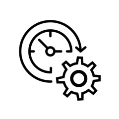Gear with clock reprocessing sign line icon. Update, cycle, arrow. Processing, renewal concept.