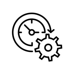 Gear with clock reprocessing sign line icon. Update, cycle, arrow. Processing, renewal concept.