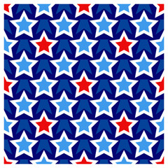 Fototapeta premium Red white and blue stars seamless pattern. Vector illustrations
