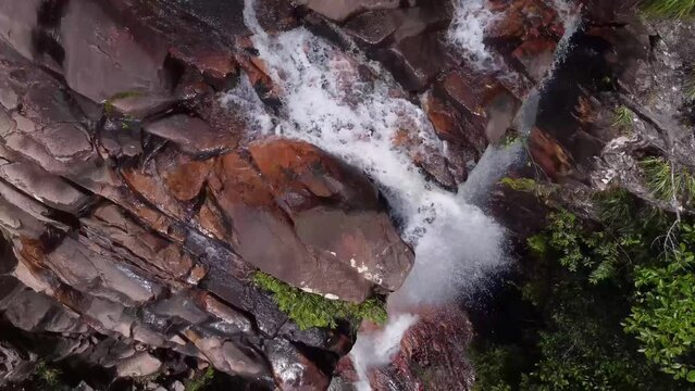 Aerial shot of the Agua Fria waterfall, located in the Gran Sabana in Venezuela