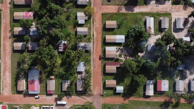 Overhead aerial shot of the indigenous village of San Francisco de Yuruani in the Gran Sabana, Venezuela