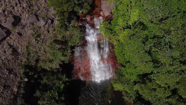 Aerial shot of the Mauraik waterfall, located in the Gran Sabana in Venezuela