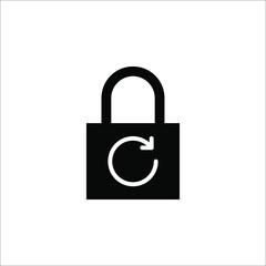 Black round lock reload icon, simple secure key protection flat design vector illustration on white background