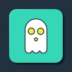 Filled outline Ghost icon isolated on blue background. Happy Halloween party. Turquoise square button. Vector