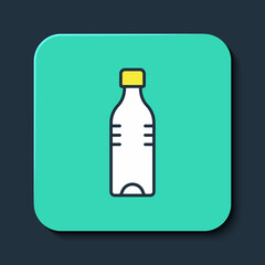 Filled outline Bottle of water icon isolated on blue background. Soda aqua drink sign. Turquoise square button. Vector