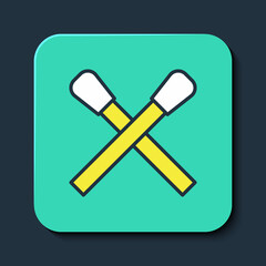 Filled outline Burning match with fire icon isolated on blue background. Match with fire. Matches sign. Turquoise square button. Vector