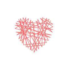 Heart symbol made of thin intersecting pink threads
