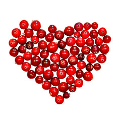 The heart is made of cranberries, isolated on a white background.
