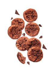 Falling chocolate cookies with chocolate chips