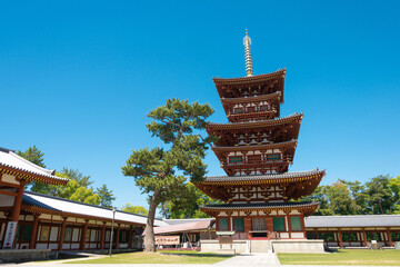 Nara, Japan - Mar 23 2019 - Yakushiji Temple in Nara, Japan. It is part of UNESCO World Heritage...
