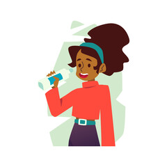 African american child with bottle of water flat vector illustration isolated.