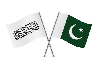 Afghanistan and Pakistan flags. Afghanistan in the power of the Taliban and Pakistani flags isolated on white background. Vector illustration.