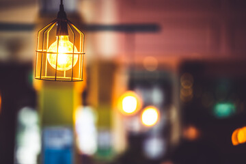 Light Hanging In Restaurant With Bokeh
