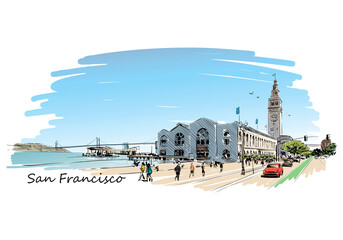San Francisco city hand drawn. Street sketch, vector illustration
