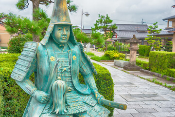 Takaoka, Japan 01 Aug, 2017- Statue of Maeda Toshinaga (1562-1614) at Approach to Zuiryuji Temple in Takaoka, Toyama, Japan. a famous historic site.