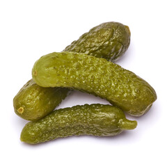 Tasty Whole green cornichons isolated on a white background