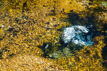 Wild natural geothermal springs in mountains. Beautiful summer landscape.