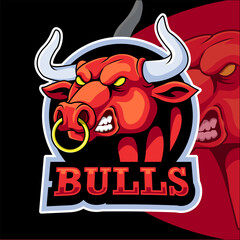 Cartoon red bull head mascot template design