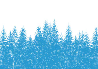 Hand drawn fir tree forest sketch design. Winter holiday backgrounds. Vector illustration 