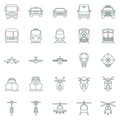 Best Collection of Transportation Icons with Outline Style Includes Ship, Airplane, Car, Taxi, Helicopter, Train, Bike. Perfect for Websites, Advertisements, Banners, Posters, Billboards, Templates.