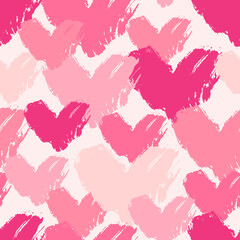 Abstract grunge heart shape silhouette seamless pattern