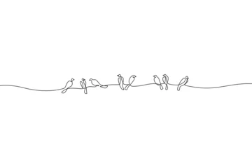 Peel and stick wall murals One line Abstract birds on branches continuous one line drawing