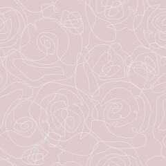 Elegant roses contour drawing background in rustic pink colors.