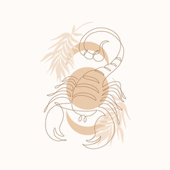 Elegant astrology emblem, symbol outline, contour for mystic logo, calendar print in boho minimal style