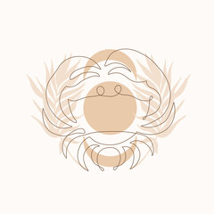 Astrological Cancer zodiac sign one line drawing.