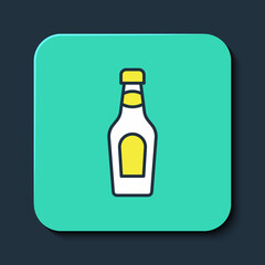 Filled outline Champagne bottle icon isolated on blue background. Merry Christmas and Happy New Year. Turquoise square button. Vector