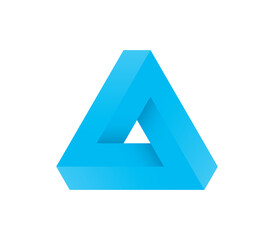 Vector blue icon Penrose triangle. Optical Illusion. Isolated on white background