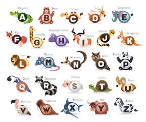 Animals Alphabet for kids. Cute animal vector.