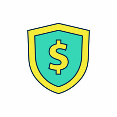 Filled outline Shield with dollar symbol icon isolated on white background. Security shield protection. Money security concept. Vector