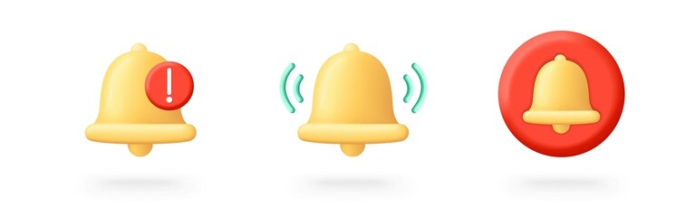 Fototapeta premium Notification yellow bell icon. 3d rendering