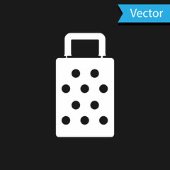 White Grater icon isolated on black background. Kitchen symbol. Cooking utensil. Cutlery sign. Vector