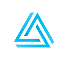 Vector blue icon Penrose triangle. Optical Illusion. Isolated on white background