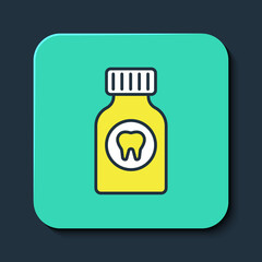 Fototapeta premium Filled outline Toothache painkiller tablet icon isolated on blue background. Tooth care medicine. Capsule pill and drug. Pharmacy design. Turquoise square button. Vector
